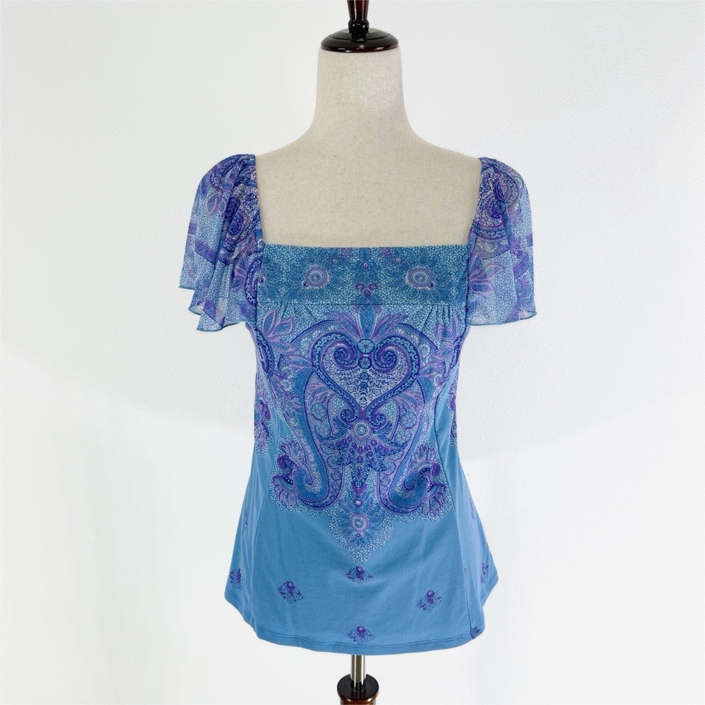 INC International Concepts Top Womens M Blue Mesh Fairy Nylon Whimsical Festival